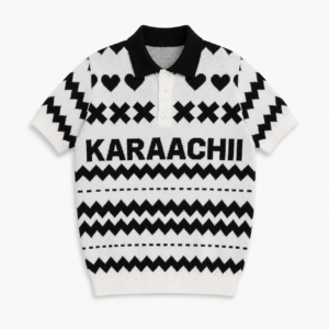 monochrome graphic knit polo shirt